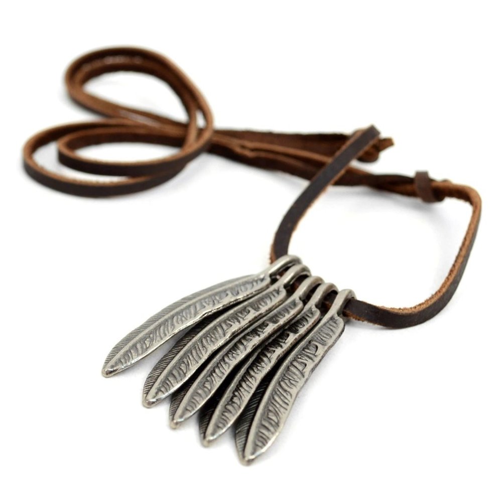 Vintage Unisex Feather Pendant Leather Necklace